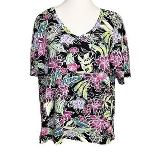 Westbound Black Floral Short Sleeve Top